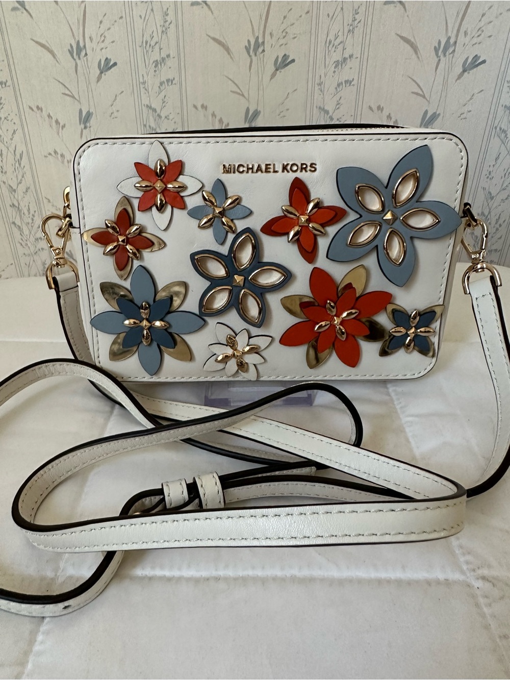 Michael Kors White Floral Appliqué Crossbody